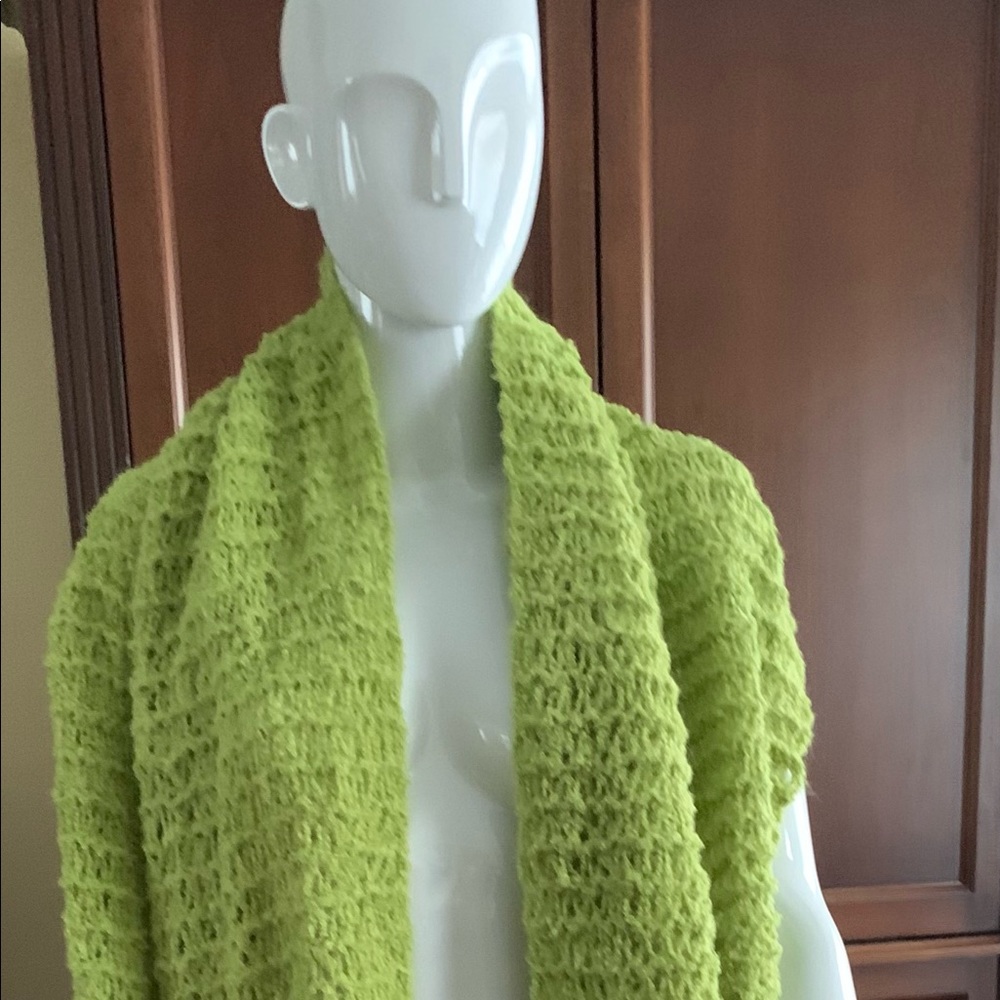 Extra long & wide beautiful pistachio green knit scarf shawl with long tassels